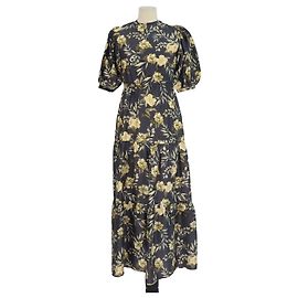 Autre Marque SIR. Vestido midi Carmen estampado em seda Grey/Yellow