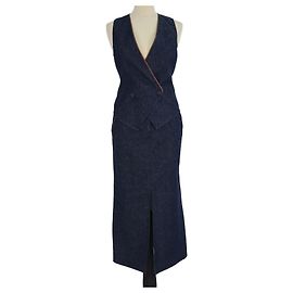 Giorgio Armani Set aus Denim-Weste und langem Rock in Dunkelblau