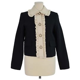 Gucci Black Wool Blend Ruffled Cropped Jacket