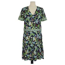 Tory Burch Multicolor Silk Garden Wisteria Print V Neck Mini Dress
