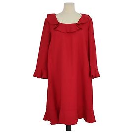 Red Valentino Mini-Kleid aus Red Blend Acetat-Crepe mit Rüschenkragen und Dreiviertelärmeln