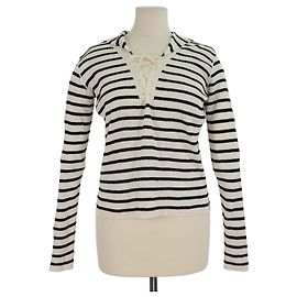 Jersey de cuello marinero a rayas en mezcla de lino y punto Crema/Negro Christian Dior