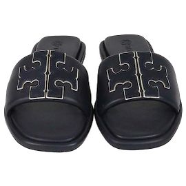 Tory Burch Ciabatte basse in pelle nera Double T