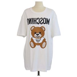 Camiseta de manga corta de algodón blanco Moschino Couture con oso Teddy bordado
