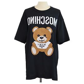 Camiseta de manga corta de algodón negro Moschino Couture con oso Teddy bordado