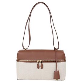 Borsa pouch Loro Piana Extra Pocket L27 in tela e pelle Brown/Natural