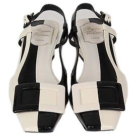 Zapatos Slingback Belle Vivier de piel charol Negro/Blanco Roger Vivier