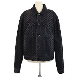 Louis Vuitton Black Washed Flocked Damier Denim Trucker Jacke