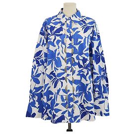 Autre Marque Camicia Oversize in Cotone con Ritagli a Festone Shona Joy Ivory/Aqua
