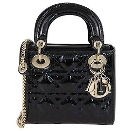 Mini Lady Dior Tote in pelle verniciata nera Cannage Christian Dior