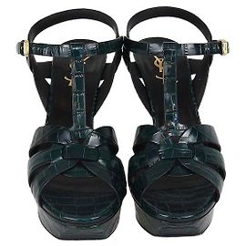 Saint laurent Sandali platform Tribute in pelle embossed croc verde