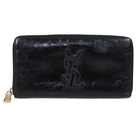 Portefeuille zippé Belle De Jour Yves Saint Laurent en cuir verni vieilli noir