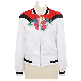 Maje White/Multicolor Polyester Floral Embroidered Bomber Jacket