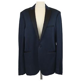 Blazer Etro in cotone blu navy con stampa paisley monopetto