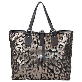 Valentino Shopping Tote aus Kalbshaar in Animal-Print-Optik Schwarz/Metallic