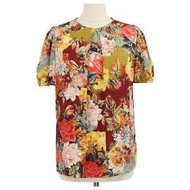 Dolce & Gabbana Kurzarm-Top aus multicolorem Seidenmix mit Pixel-Floral-Print