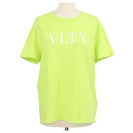 Camiseta de cuello redondo de algodón Valentino amarillo verde con estampado VLTN