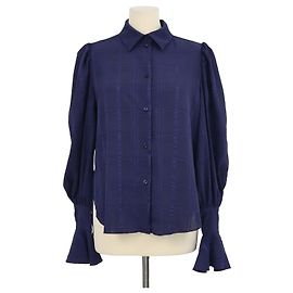 See by Chloé Camisa SeeByChloe Evening Blue de poliéster a cuadros y mangas obispo