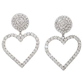 Pendientes de clip Alessandra Rich con corazón colgante de cristal en tono plateado