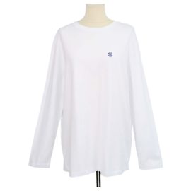 Céline T-shirt ampia a maniche lunghe in cotone bianco con ricamo Triomphe Celine
