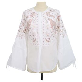 Hermès Camisa de playa bordada Clou de Selle en algodón Blanc Hermes