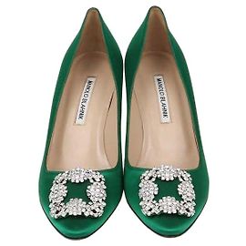 Manolo Blahnik Hangisi Pumps aus grünem Satin