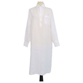 Vestido camisa Lora de manga larga en lino blanco Loro Piana