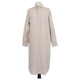 Vestido camisa Lora de manga larga en lino beige Loro Piana