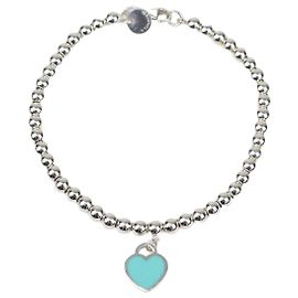 Bracciale a grani Tiffany & Co. in argento sterling con ciondolo a cuore smaltato Return To Tiffany New York