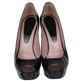 Gucci Black Patent Leather Platform Peep Toe Pumps