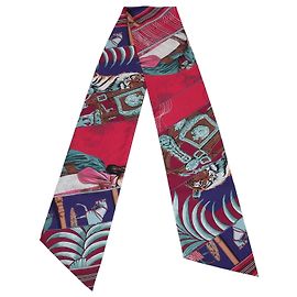 Hermès Hermes Multicolor Silk Carre en Carres Print Maxi Twilly