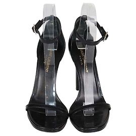 Sandali Jane con cinturino alla caviglia in pelle verniciata nera Saint Laurent