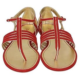 Chanel T-Strap Flache Sandalen aus Wildleder Rot/Gold
