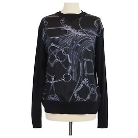 Hermès Top a maniche lunghe Hermes in seta nera Projects Carre au Crayon Print
