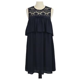 Robe midi Richie en dentelle de coton mélangé bleu marine Claudie Pierlot