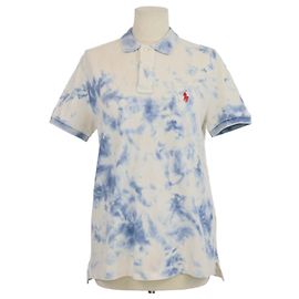 Polo Ralph Lauren em algodão branco/azul com logótipo bordado