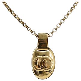 Collar CHANEL Metal Tono Dorado CC Auth bs36893M