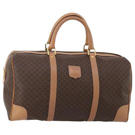 Céline CELINE Macadam Canvas Boston Bag PVC Leder Braun Gold Auth 197610A