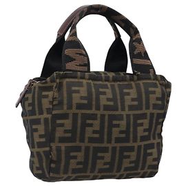 Bolso de mano FENDI Zucca Canvas Negro Marrón Auth 199404