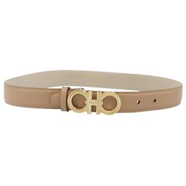 Cintura Salvatore Ferragamo Gancini in pelle 29.5"" Beige Oro Auth hk4030