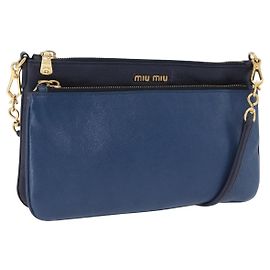 Borsa a tracolla con catena Miu Miu in pelle blu e oro Auth bs36957A