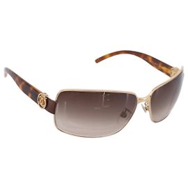 Gafas de sol CHANEL Plástico Metal Brown Gold CC Auth am12543M