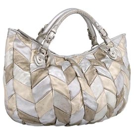 Miu Miu Tote Bag Leder Silver Gold Auth 199356A