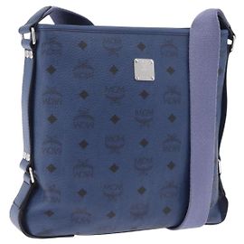 MCM Vicetos Schultertasche aus Leder in Navy und Silber Auth 202257A
