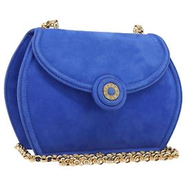 Autre Marque Borsa a tracolla con catena TIFFANY&Co. Suede Blue Gold Tone Auth 199524V
