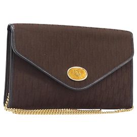 Borsa a tracolla con catena Christian Dior Trotter Canvas Marrone Oro Auth hk4014A
