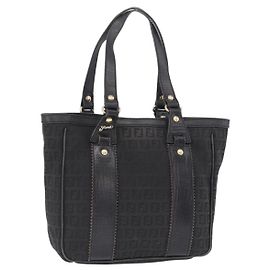 Borsa Tote FENDI Zucchino Canvas Nero Oro Auth ka5945