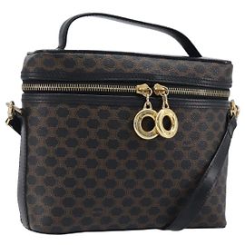 Céline Borsa a mano CELINE Circle Macadam Canvas PVC 2way Nero Oro Auth 201894