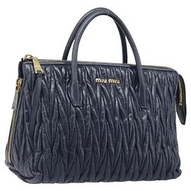 Borsa Miu Miu Matelassé in pelle blu navy e oro Auth 201903V