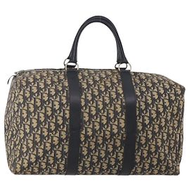 Christian Dior Trotter Canvas Boston Bag Navy Silver Auth BA15099